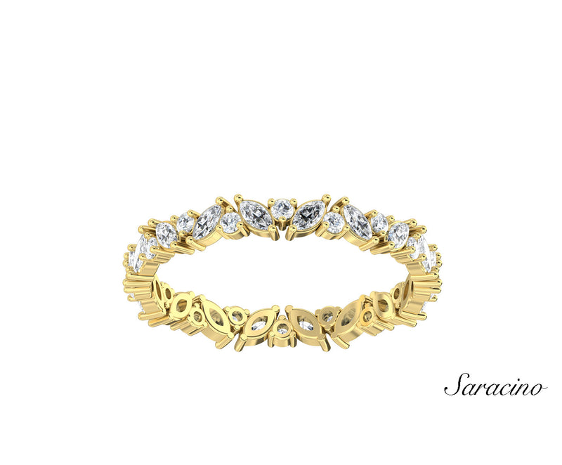 Zig Zag Marquise and Round Diamond Wedding Band Yellow Gold