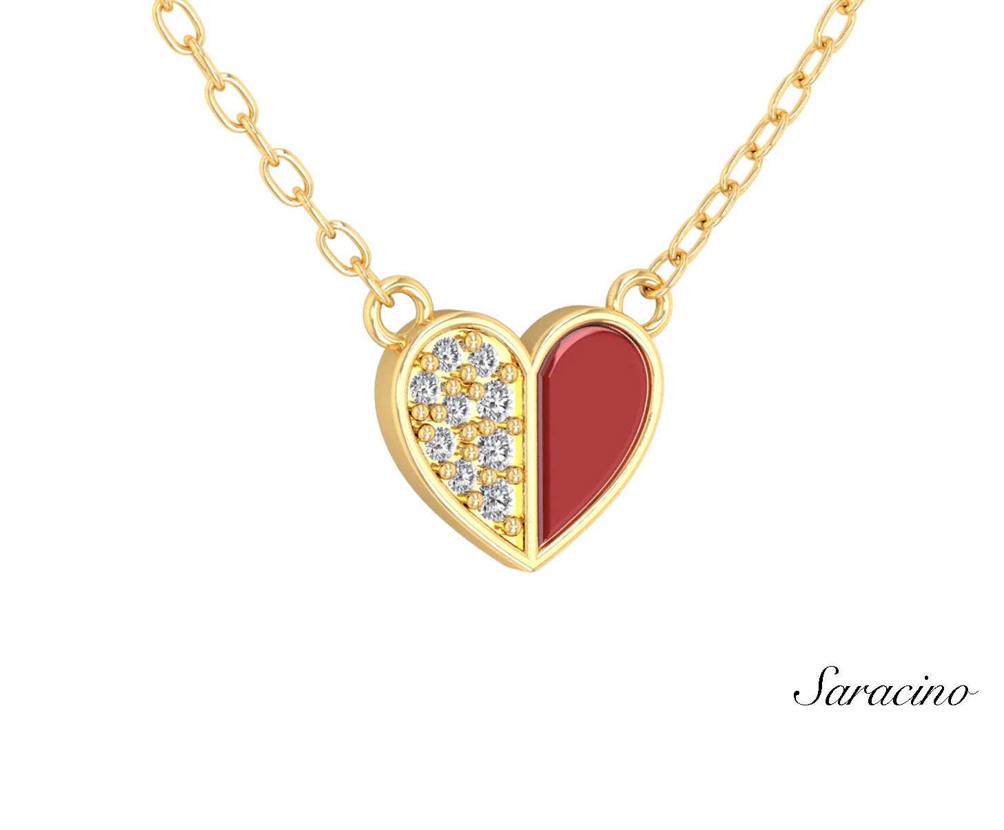 enamel and diamond heart necklace