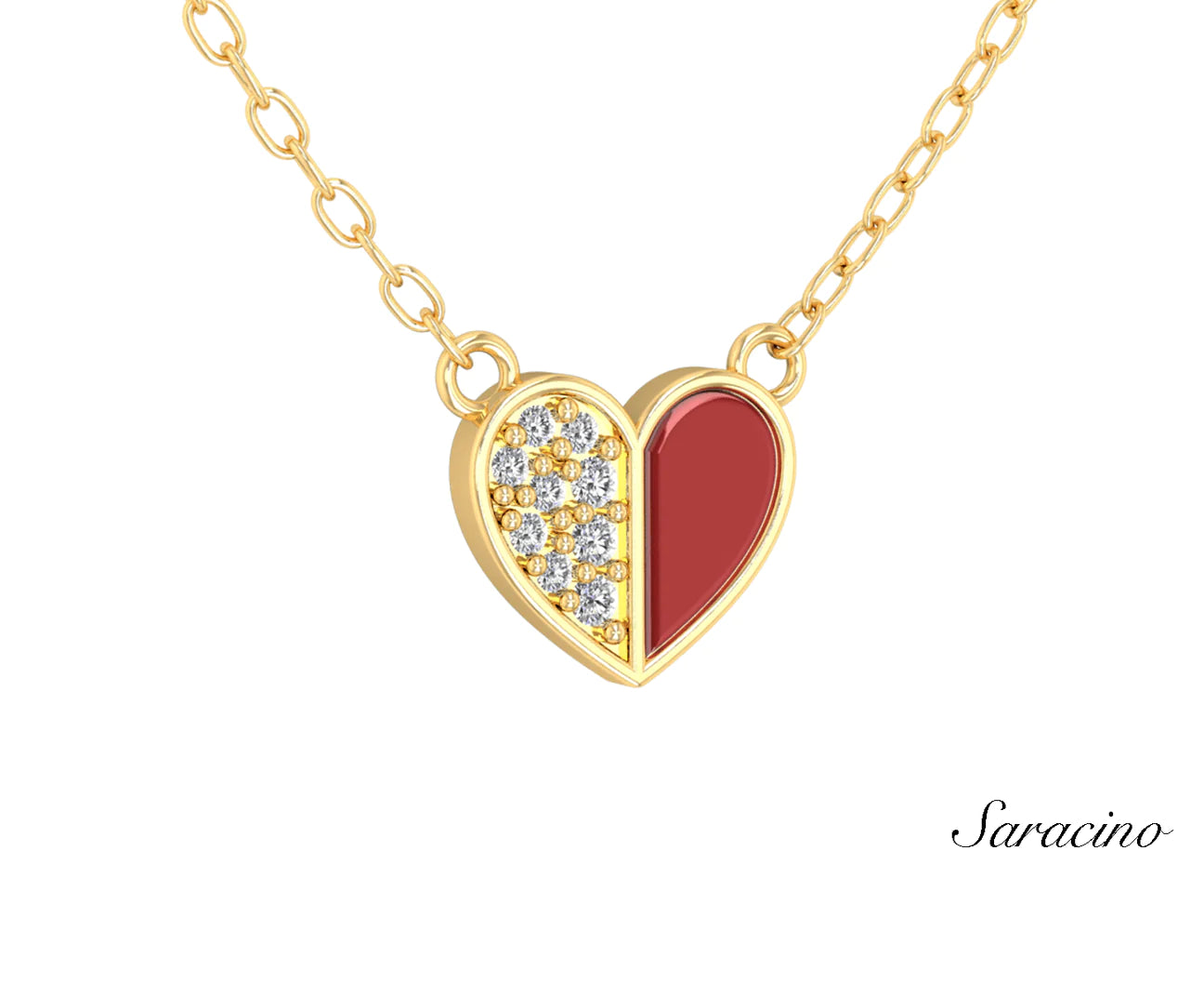 enamel and diamond heart pendant