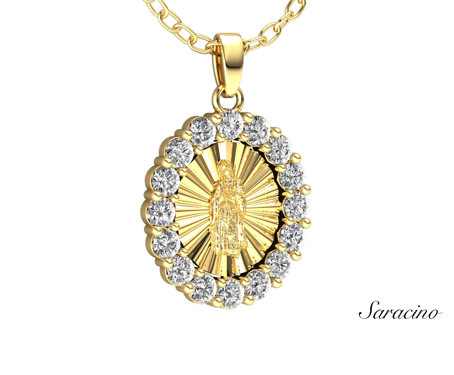 Gold radiant pendant with diamonds