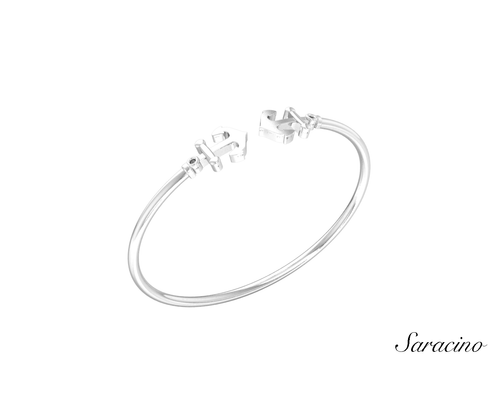 Anchor Bangle Bracelet in White Gold