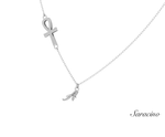 Ankh Cross Necklace w Initial Pendant in White Gold