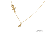 Ankh Cross Necklace w Initial Pendant in Yellow Gold