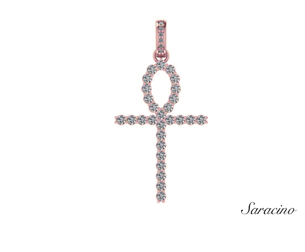 Ankh Cross Diamond Pendant in 14K Rose Gold