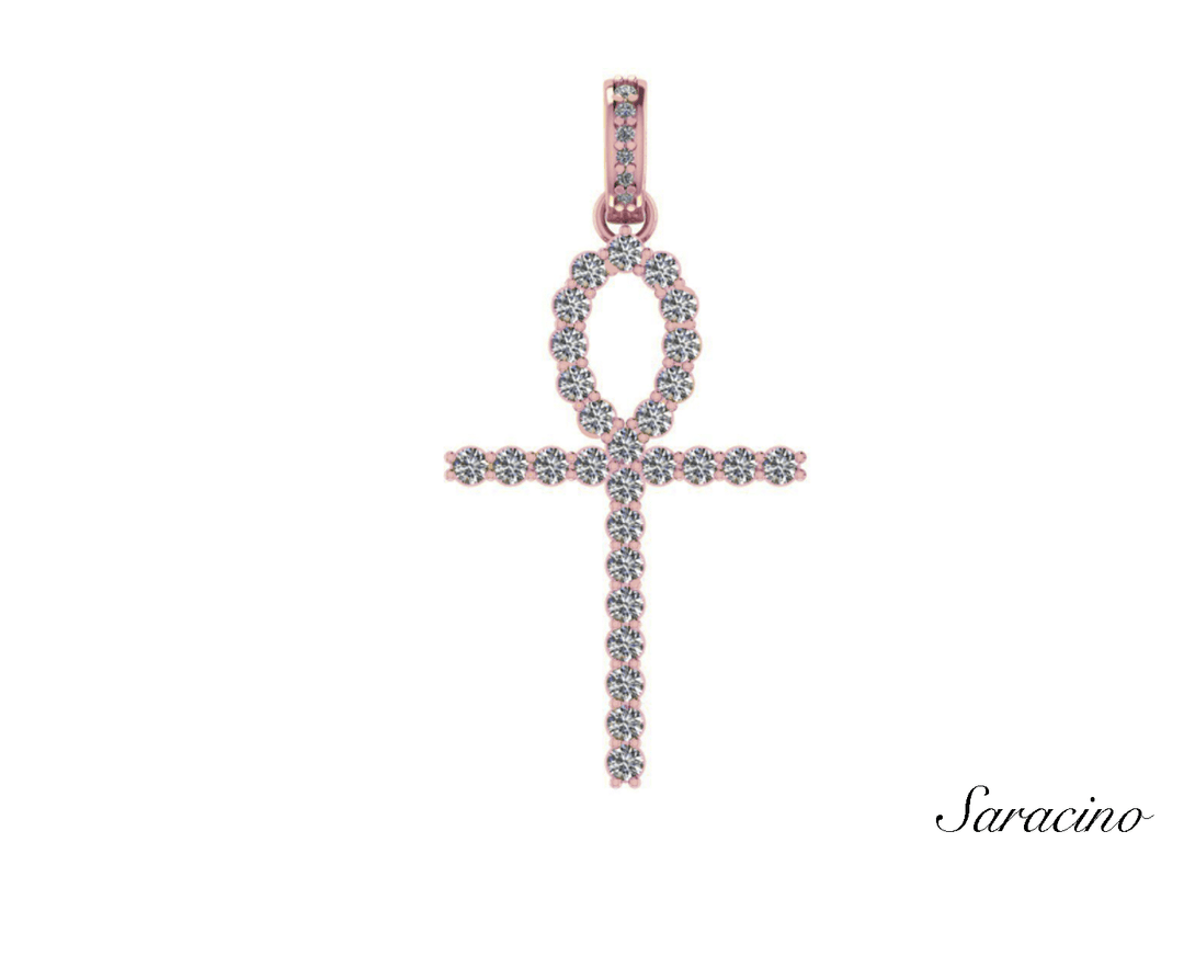 Ankh Diamond Cross Pendant (14K, Rose Gold,1