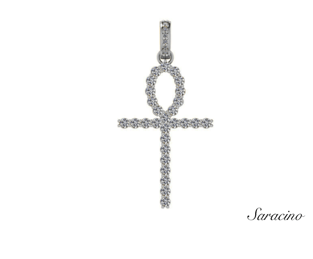 Ankh Cross Diamond Pendant in 14K White Gold