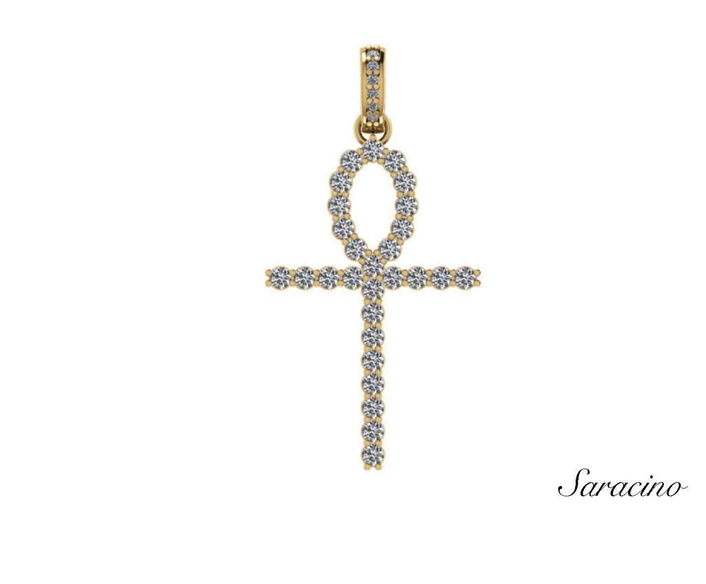 Ankh Cross Diamond Pendant in 14K Yellow Gold