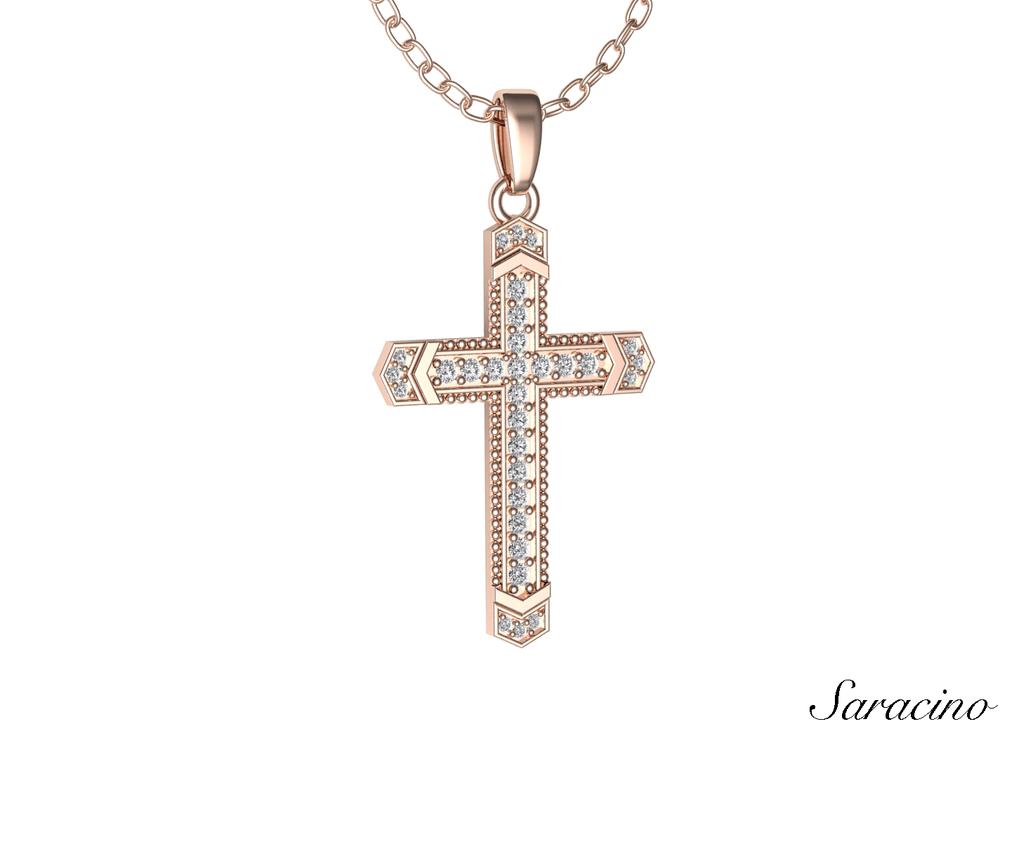 Arrowed Diamond Cross Pendant 14K Rose Gold