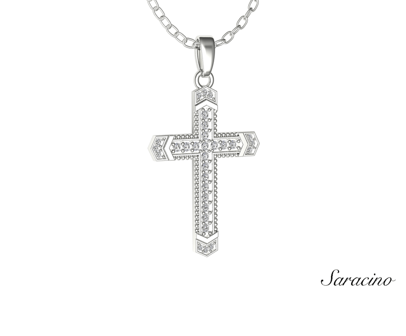 Arrowed Diamond Cross Pendant 14K White Gold