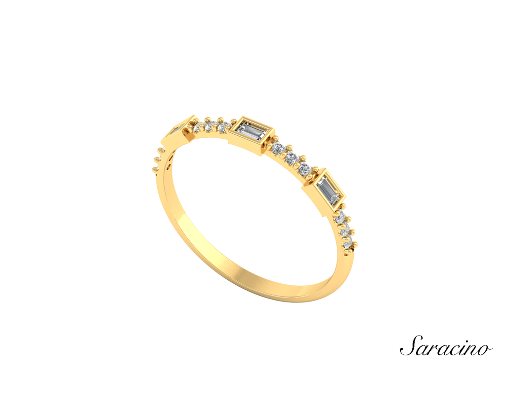 Baguette and Round Diamond Half Eternity Band Yellow Gold
