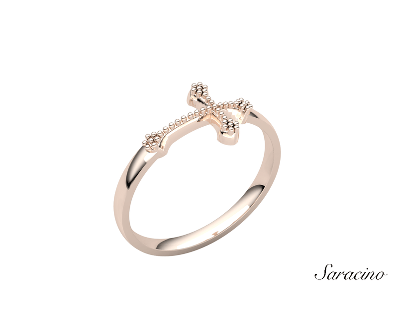 Beaded Cross Ring 14K Rose Gold