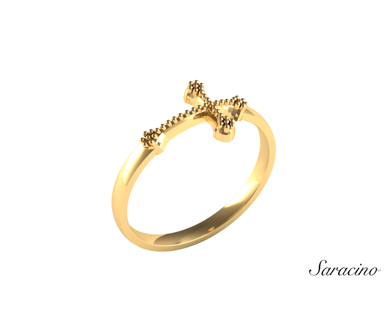Beaded Cross Ring 14K Yellow Gold
