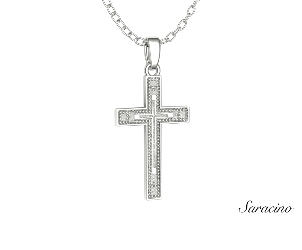 Beaded Gold Cross Pendant White Gold