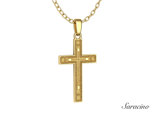 Beaded Gold Cross Pendant Yellow Gold