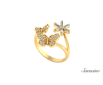 Butterfly Diamond Burst Ring w Round and Baguette Diamonds in Yellow Gold