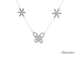 Butterfly Diamond Necklace w Baguette Star Bursts White Gold