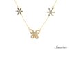 Butterfly Diamond Necklace w Baguette Star Bursts Yellow Gold