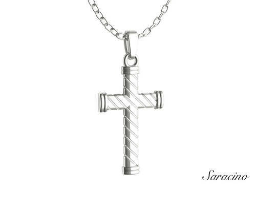 Column Gold Cross Pendant 14K White Gold