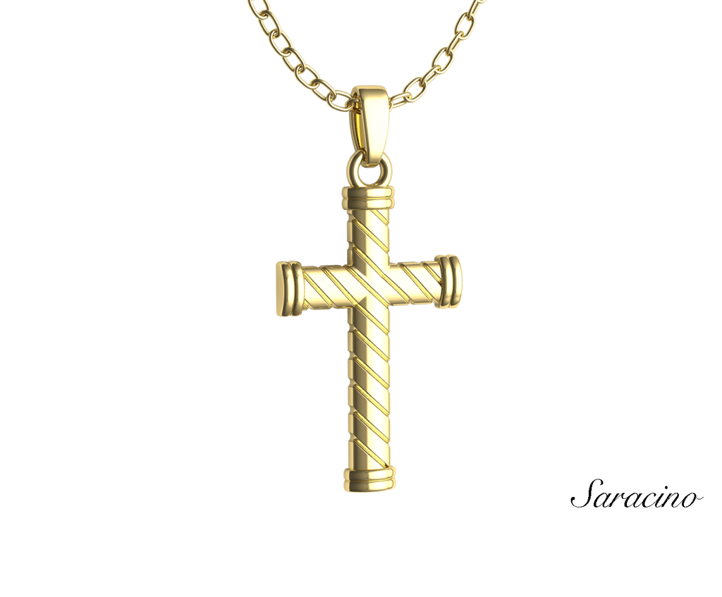 Column Gold Cross Pendant 14K Yellow Gold