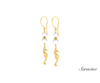 Gold Seahorse Dangle Earrings w Pearls Yellow Gold