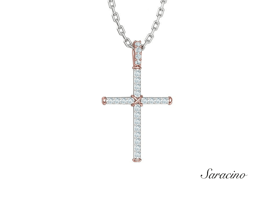 Diamond Cross Pendants in 14K White & Rose Gold