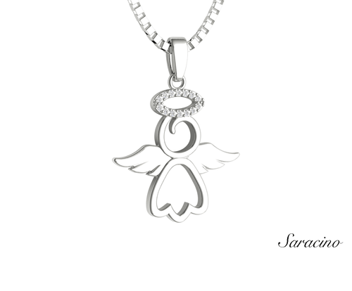 Diamond Silhouette Angel Necklace 14K White Gold