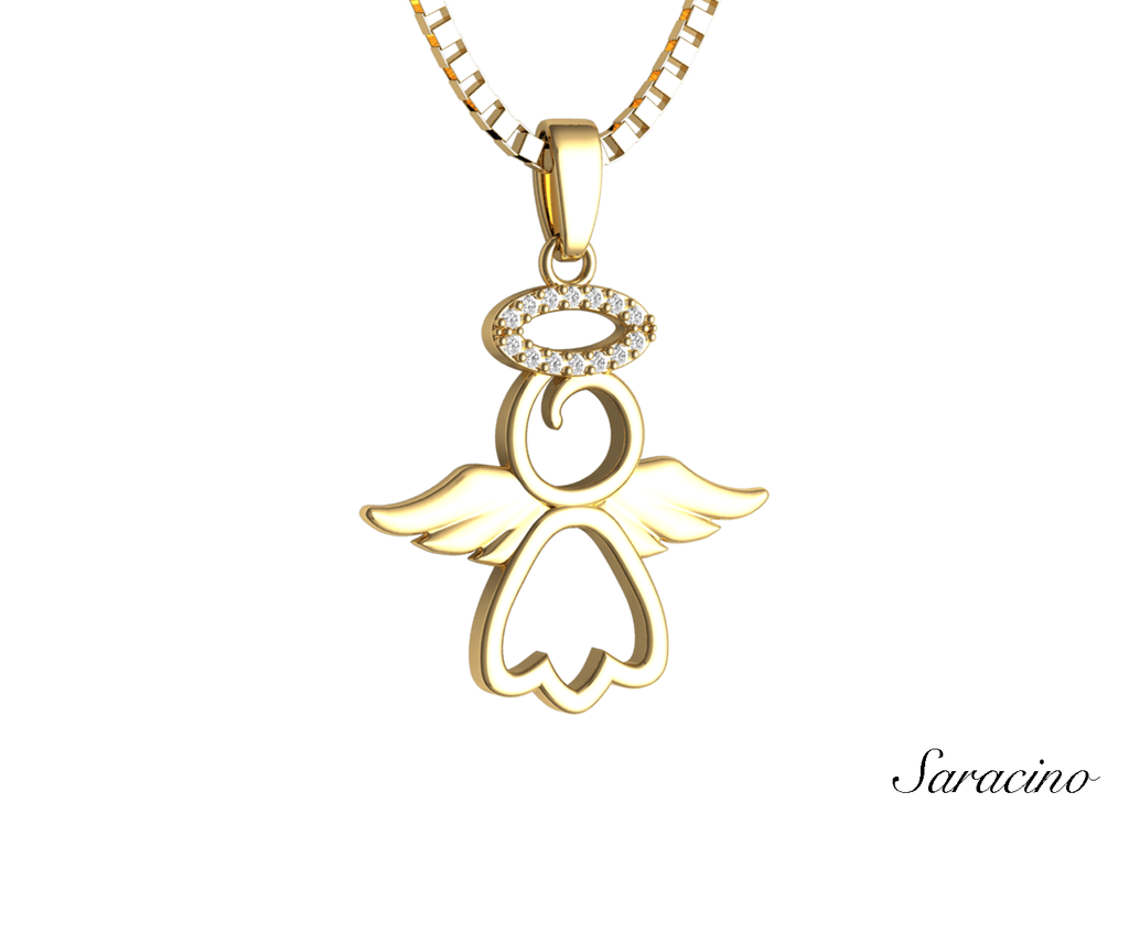 Diamond Silhouette Angel Necklace 14K Yellow Gold