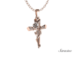 Edged Diamond Cross Pendant w Rose Flower