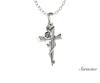 Edged Diamond Cross Pendant w Rose Flower