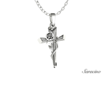 Edged Diamond Cross Pendant w Rose Flower