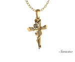 Edged Diamond Cross Pendant w Rose Flower