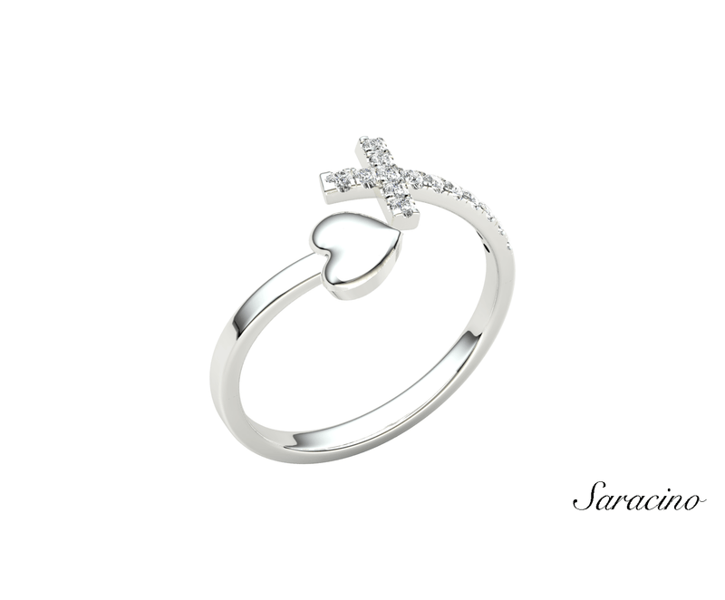 Diamond Cross + Heart Ring