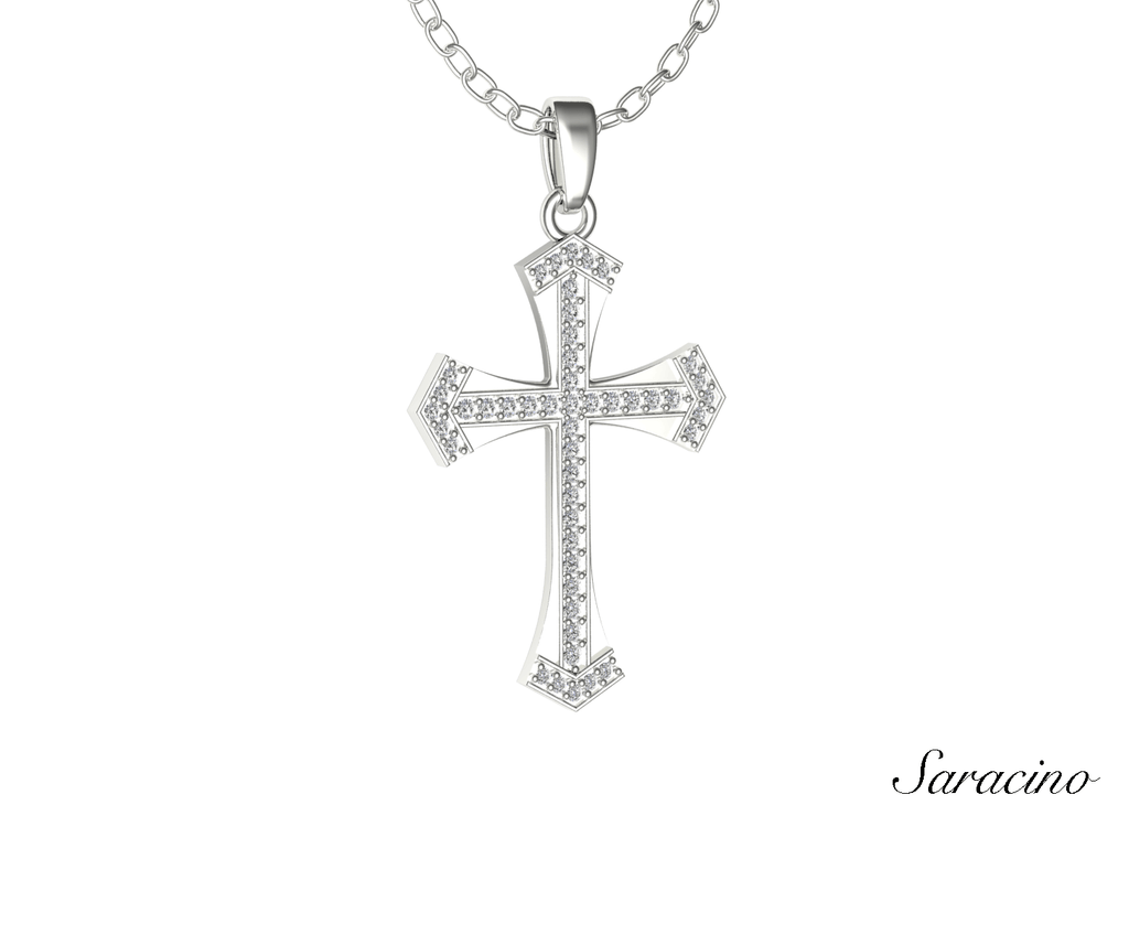 Diamond Patence Cross Pendant 14K White Gold