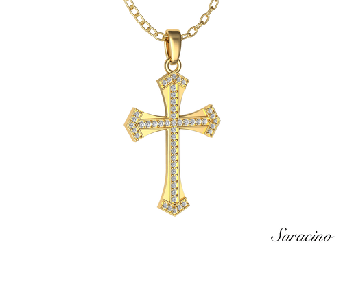 Diamond Patence Cross Pendant 14K Yellow Gold