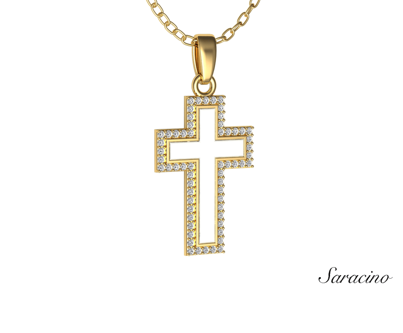 Diamond Silhouette Cross Pendant w Enamel