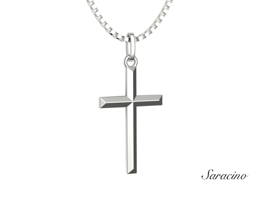 Edged Gold Cross Pendant 14K White Gold