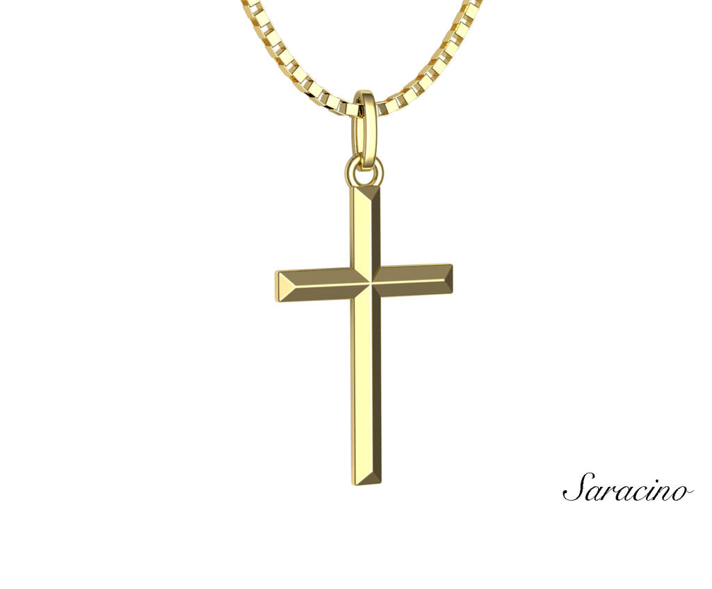 Edged Gold Cross Pendant 14K Yellow Gold