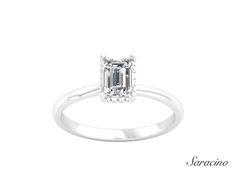 1.2ct Emerald Cut Diamond Engagement Ring w Hidden Halo White Gold