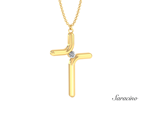 Floating Diamond Cross Necklace in Yellow Gold
