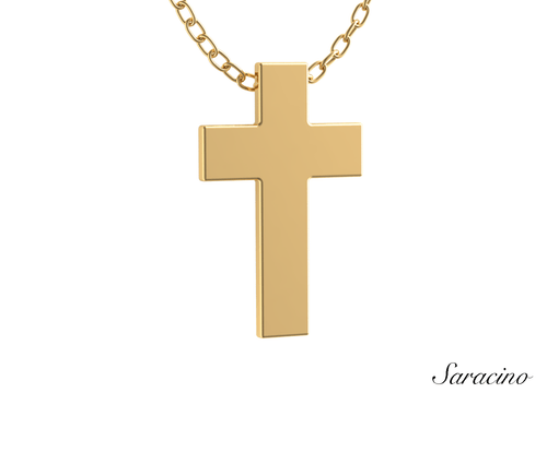 Gold Block Cross Pendant 14K Yellow Gold