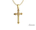 Gold Cross Pendant w Diamonds and Cuban Link Accents 14K Yellow Gold