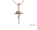 Gold Cross Pendant w Flowers 14K Rose Gold