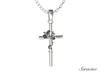 Gold Cross Pendant w Flowers 14K White Gold