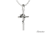 Gold Cross Pendant w Flowers 14K White Gold