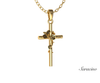 Gold Cross Pendant w Flowers 14K Yellow Gold