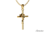 Gold Cross Pendant w Flowers 14K Yellow Gold