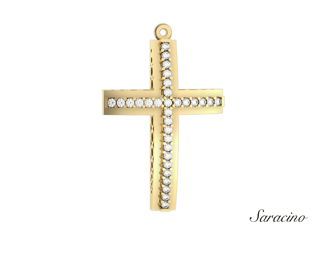 Yellow Gold and Diamond Cross Pendant in 14K