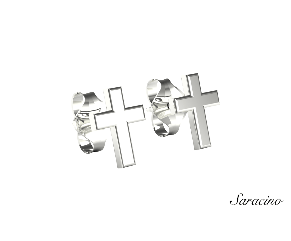 Gold Cross Stud Earrings in 14K White Gold