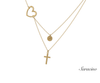 Heart Necklace w Initial + Cross Pendants in Yellow Gold