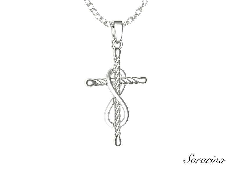 Gold Infinity Cross Pendant in 14K White Gold